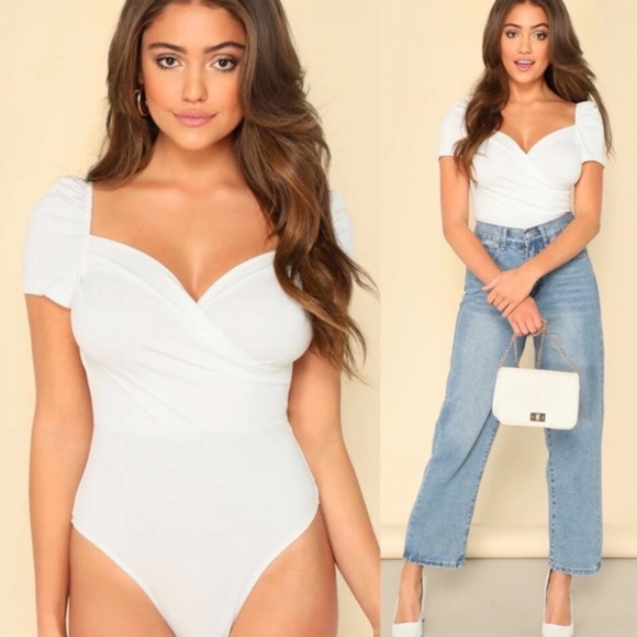 04 Boho Black Sweetheart neck cap sleeve bodysuit - Picture 2 of 13